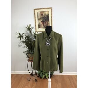 Jones Wear Women Jacket 10 Green Long Sleeve Lined Clueless Preppy Office Siren